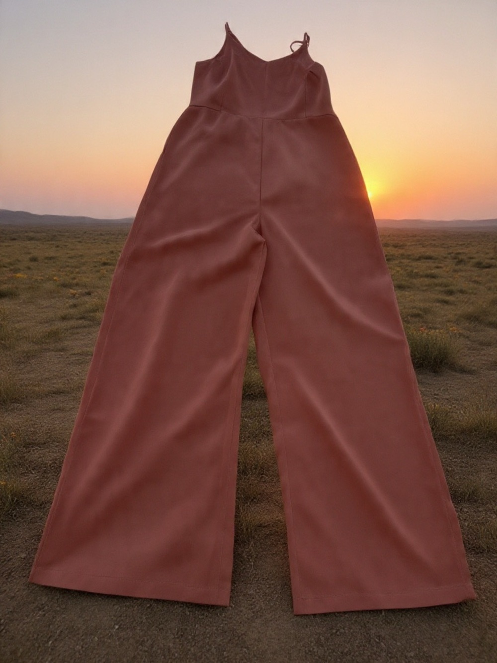 Wide-Leg Rust Jumpsuit with Spaghetti Straps